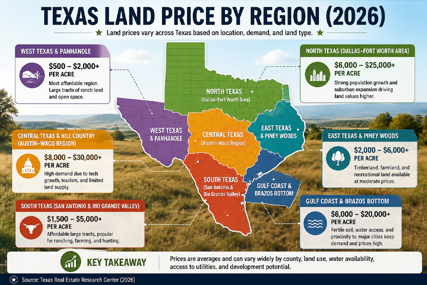 Texas land price by region